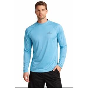 Stingray Beachwear Mens Long Sleeve Sun Shirt Rash Guard Aqua Blue XL